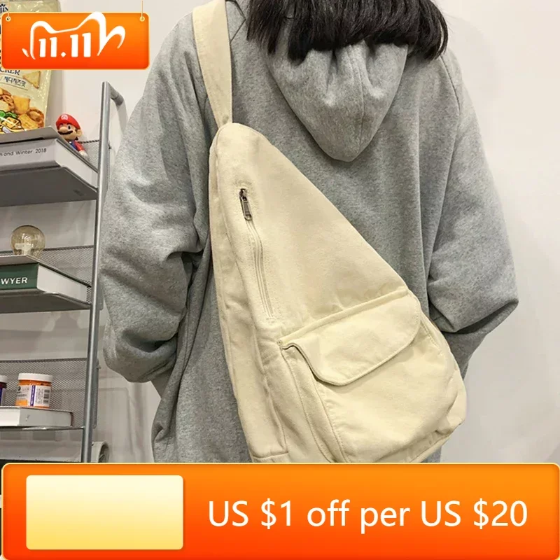 

2023 Women Shoulder Messenger Bag Canvas Crossbody New Trend Fashion Female Bag Solid Color High Quality Ladies Chest Bag