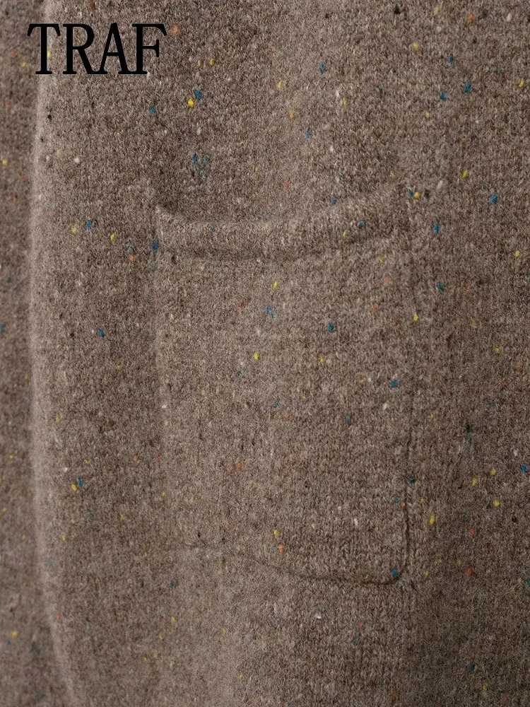 TRAF 2024 женский теплый зимний кардиган осенний вязаный свитер с длинными рукавами