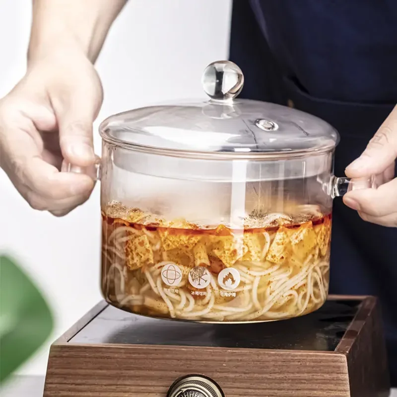 Термостойкая стеклянная суповая кастрюля прозрачная для супа и стока бытовая