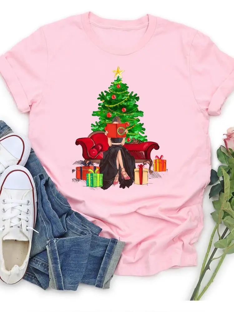 

Cartoon Sweet Trend Cute T Clothing Fashion Casual Graphic Tee Merry Christmas Holiday New Year Female Women Print T-shirts