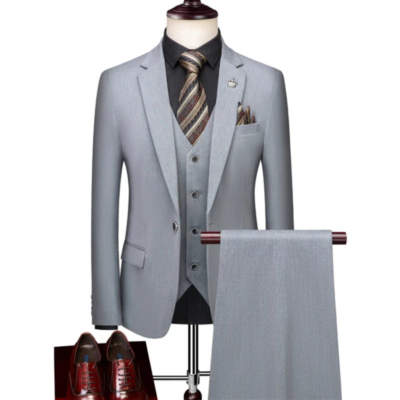 

Jacket + Pants + Vest 3 Pcs Set Fashion Men's Casual Boutique Business Dress Wedding Groom Suit Coat Blazers Trousers Waistcoat