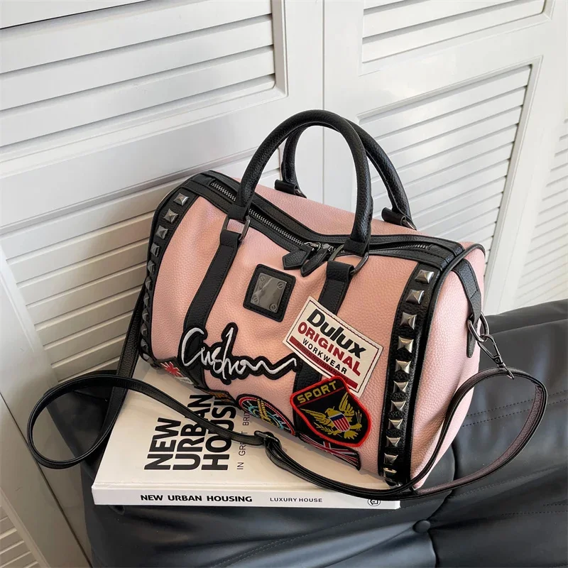 

Women's Bag Luxury Brand Designer Shoulder Bag Rivet Leather Crossbody Bag Boston Ladies Handbag Fashion Trend Casual Tote Bags