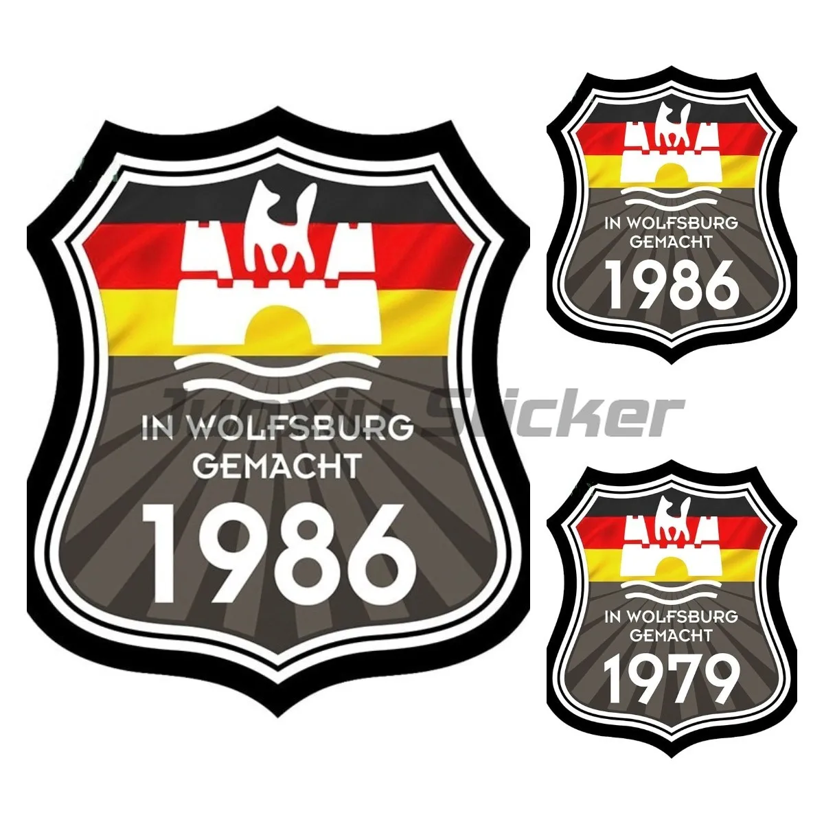 

In Wolfsburg Gemacht 1979-1986 Shield Motif Fits All External Vinyl Car Sticker Motocross Racing Laptop Helmet Trunk