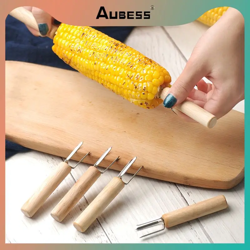 

BBQ Corn Forks Food Forks Corn Roast Needle Corn Plug Barbecue Beef Sausage Fruit Wood Handle Fork Outdoor Grilling Accessories
