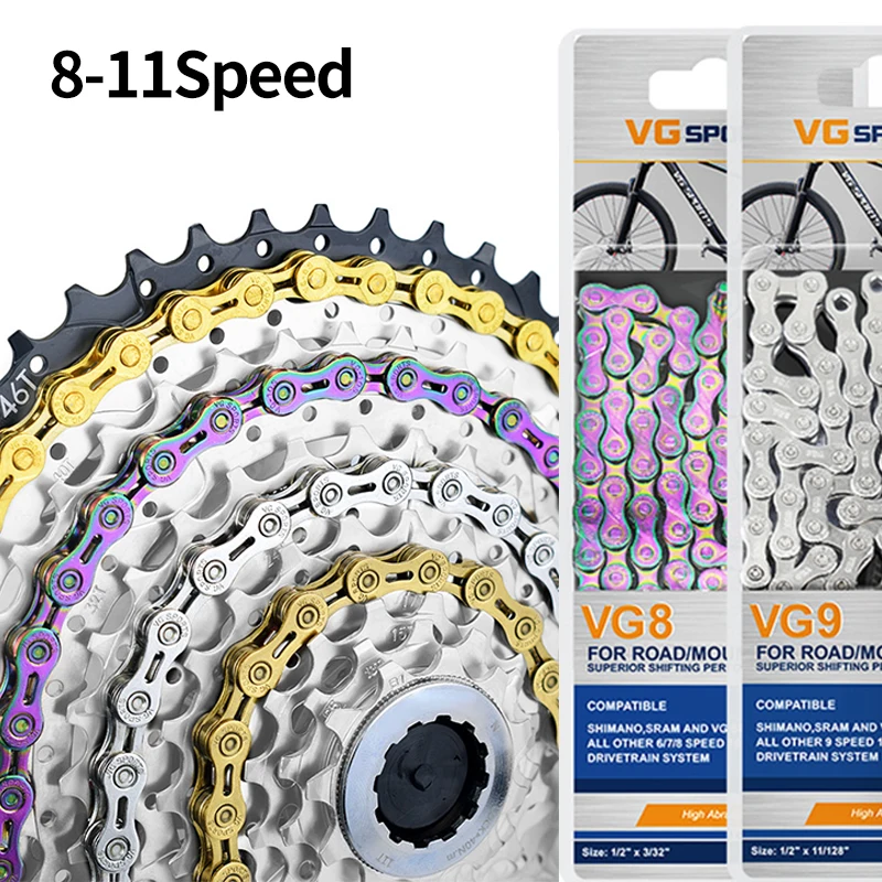

Bicycle Chain 8/9/10/11 Speed Nickel Plated Colorful Silver Lightweight Mountain Road Bike MTB Chains Part 116 Links Accessories