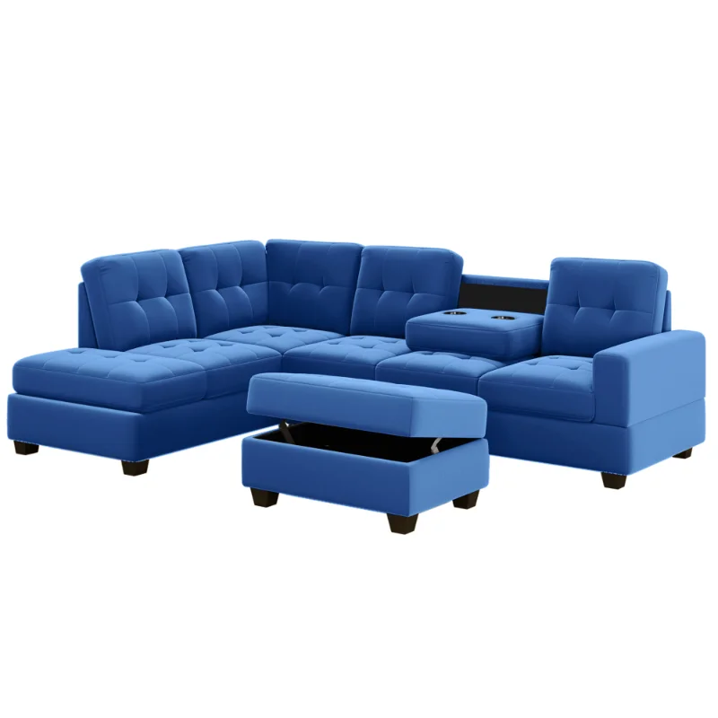 

Orisfur. Modern Sectional Sofa with Reversible Chaise\ L Shaped Couch Set with Storage Ottoman and Two Cup Holders