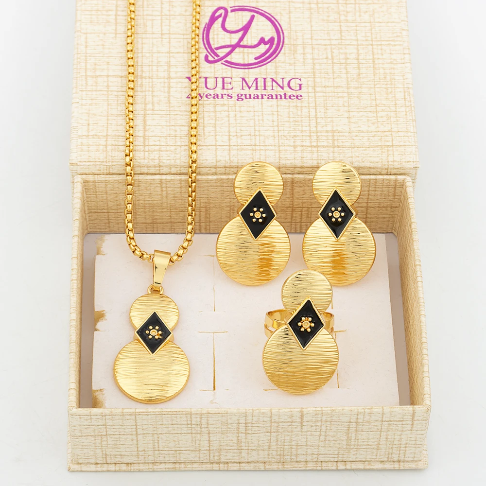 

Dubai 18K Gold Color Jewelry Set For Women African Nigerian Copper Necklace Earrings Rings Bridal Fashion Jewelry Accessories