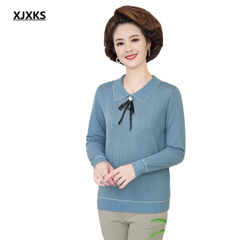 

XJXKS, Новинка весна-осень 2022, Модный женский свитер с лацканами, свободный женский Удобный Повседневный трикотажный пуловер