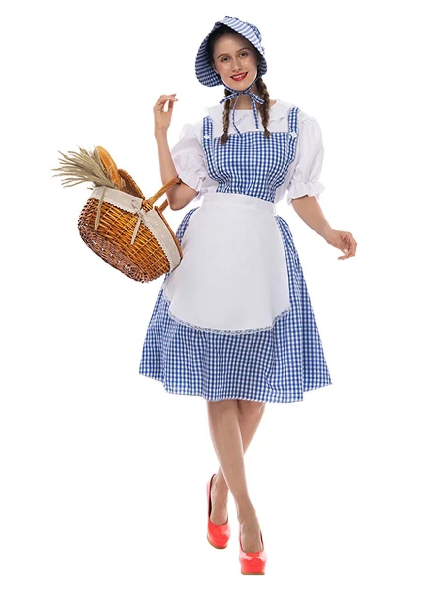 Женский костюм феи на Хэллоуин клетчатое платье с короткими рукавами и принтом