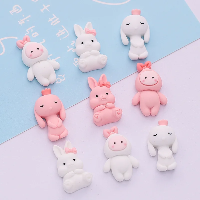 

Pink Rabbit Flatback Resin Cabochons 10pcs 28mm cute Bunny Scrapbook Craft DIY Embellishments Decor Headwear Accessories