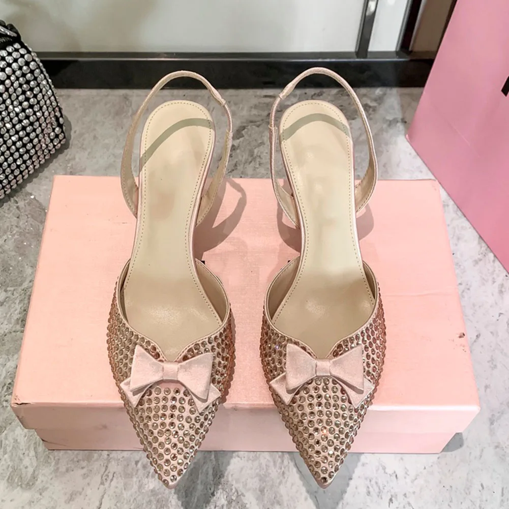 Aminugal 2023 Summer Pointed Toe Crytal Women Pumps Rhinestones Sexy Party Office Lady Elegant High Heels Comfy Slingback Pumps