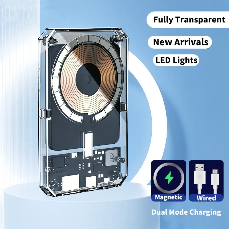 

Fashion Wireless Charger Transparent Magnetic Power Bank Mobile Phone External Battery Charger for iPhone 12 13 14promax