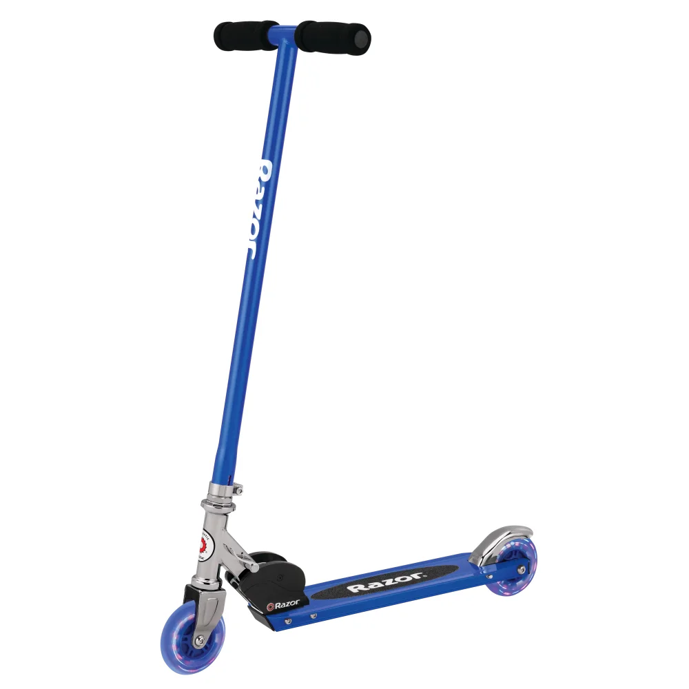 

S Folding Kick Scooter with Light-Up Wheel - Blue, Ages 5+ and Riders Up to 110 lbs