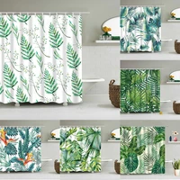 tropical green plant leaf palm cactus shower curtains bathroom curtain fabric waterproof polyester bathroom curtain with hooks