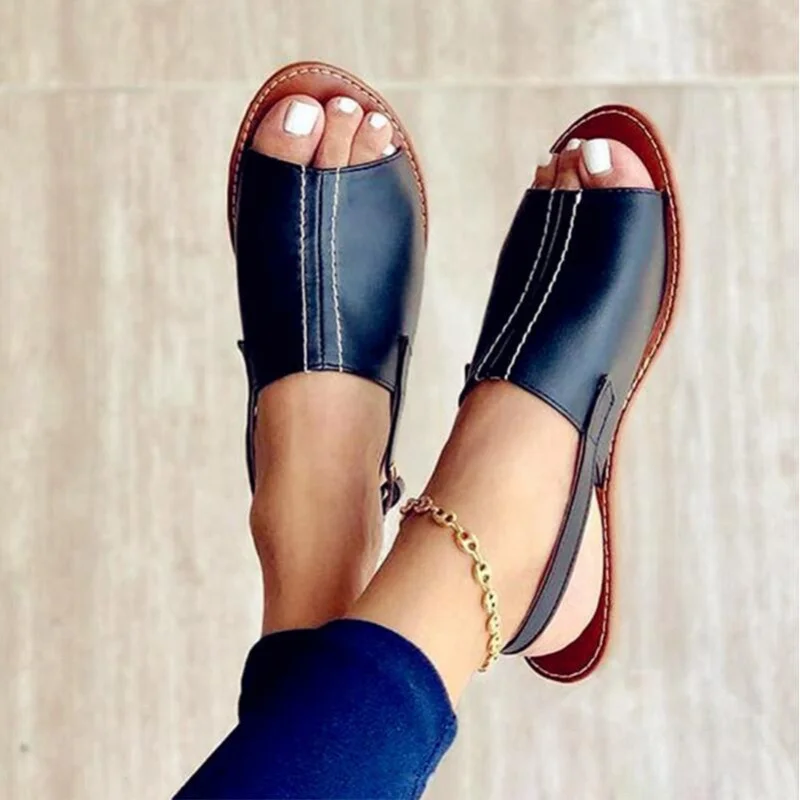 

Women's Sandals 2023 Summer Female Slippers Flat Woman Peep-toe Comfort Slip-on leather Sandalias Casual Shoes Mujer Slingback