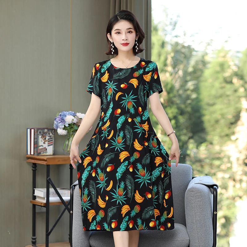 

Beardon Summer Women Casual printing Dress Sexy O-Neck Elegant Fashion Midi Length A -Line Party Dresses 2022New