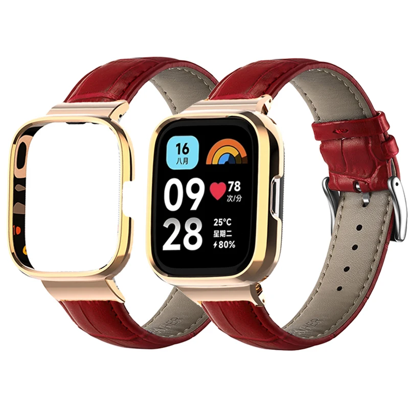 

For Redmi Watch 3 Active Leather Strap Metal Case Protector For redmi watch 2 Lite Bracelet Mi Watch Lite Belt Protective Cover