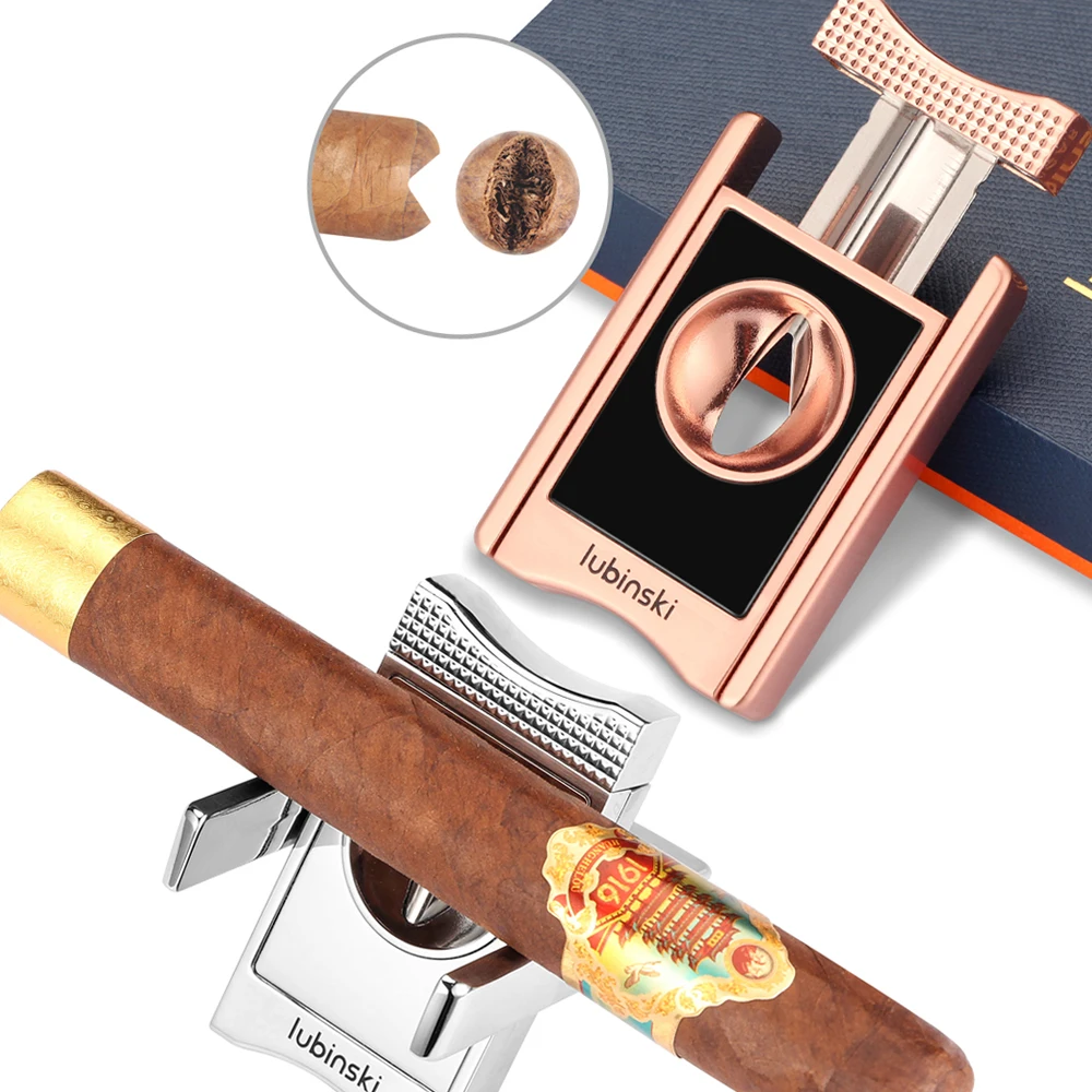 LUBINSKI V Cutter Cigar Holder Metal Multifunctional Luxury V-Cut Cigar Cutter Portable Folding Cigar Support Stand