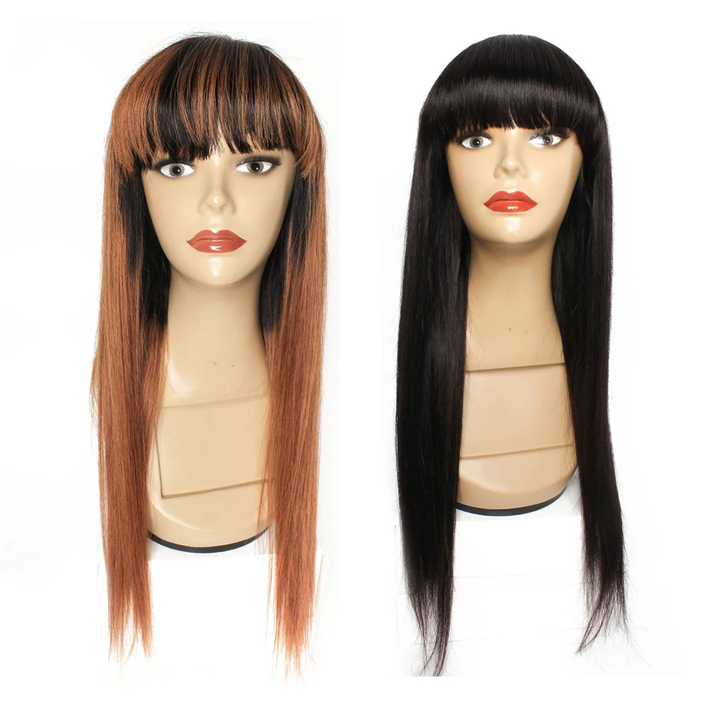 T1b30 T1b99j Full Machine Made Wigs With Blunt Bang 150% Density Remy Brazilian Human Hair Gemlong