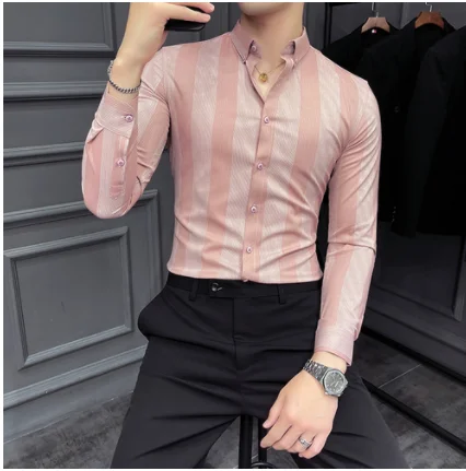 

Men's Striped Shirt New High-quality Formal Long-sleeved Party Ball Dress Men's Luxury Slim Business Casual Men's Shirt