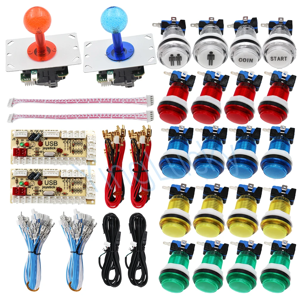 DIY LED джойстик аркадные наборы 2 игрока с 20 светодиодными кнопками для аркадной игры + 2 джойстика + 2 USB энкодера комплект + кабели аркадная игра запчасти
