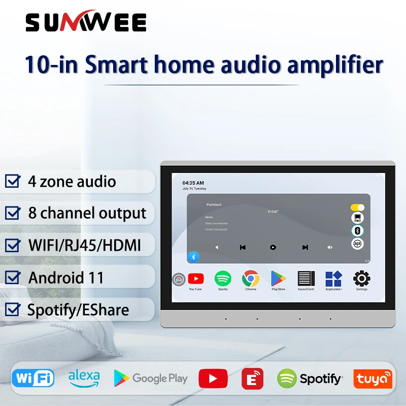 10-дюймовый музыкальный плеер с сенсорным экраном Wi-Fi Android 11 система 4-зонное аудио