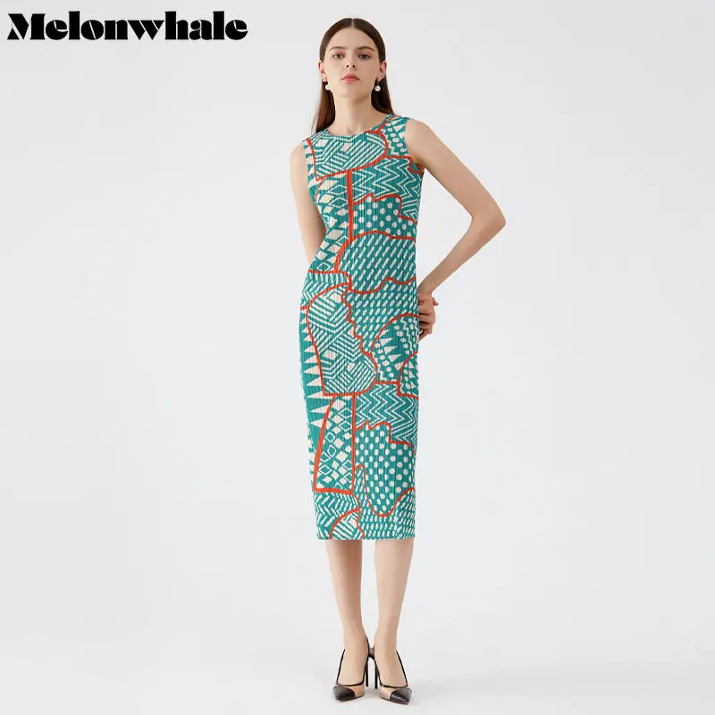 

Платье женское Плиссированное с геометрическим принтом, круглым вырезом и без рукавов