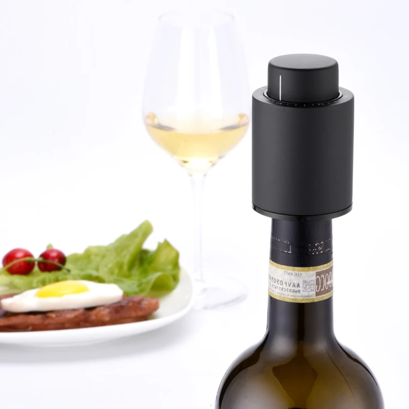 

Black ABS Vacuum Wine Bottle Stopper Sealed Storage Vacuum Memory Push Style Bar Tools Barware Accessories Cork With Time Scale