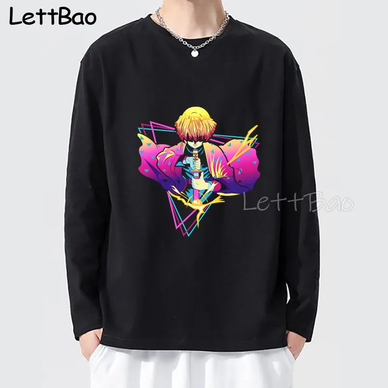 

Мужская футболка с длинным рукавом, круглым вырезом и мультяшным принтом