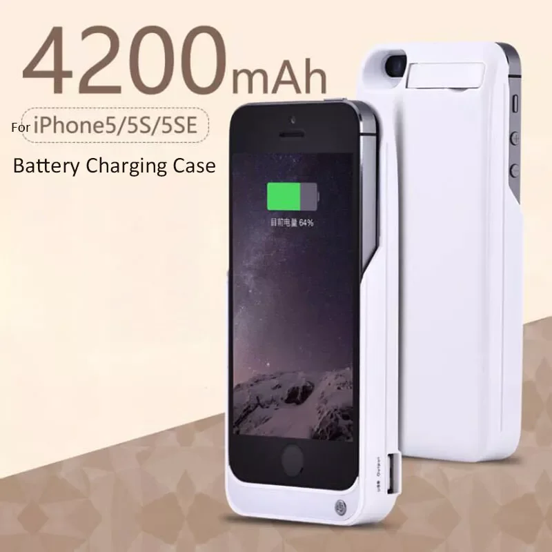 

Чехол для зарядки аккумулятора 4200 мАч с держателем для телефона, подставка, внешний аккумулятор, зарядный чехол для телефона Iphone 5, телефонн...