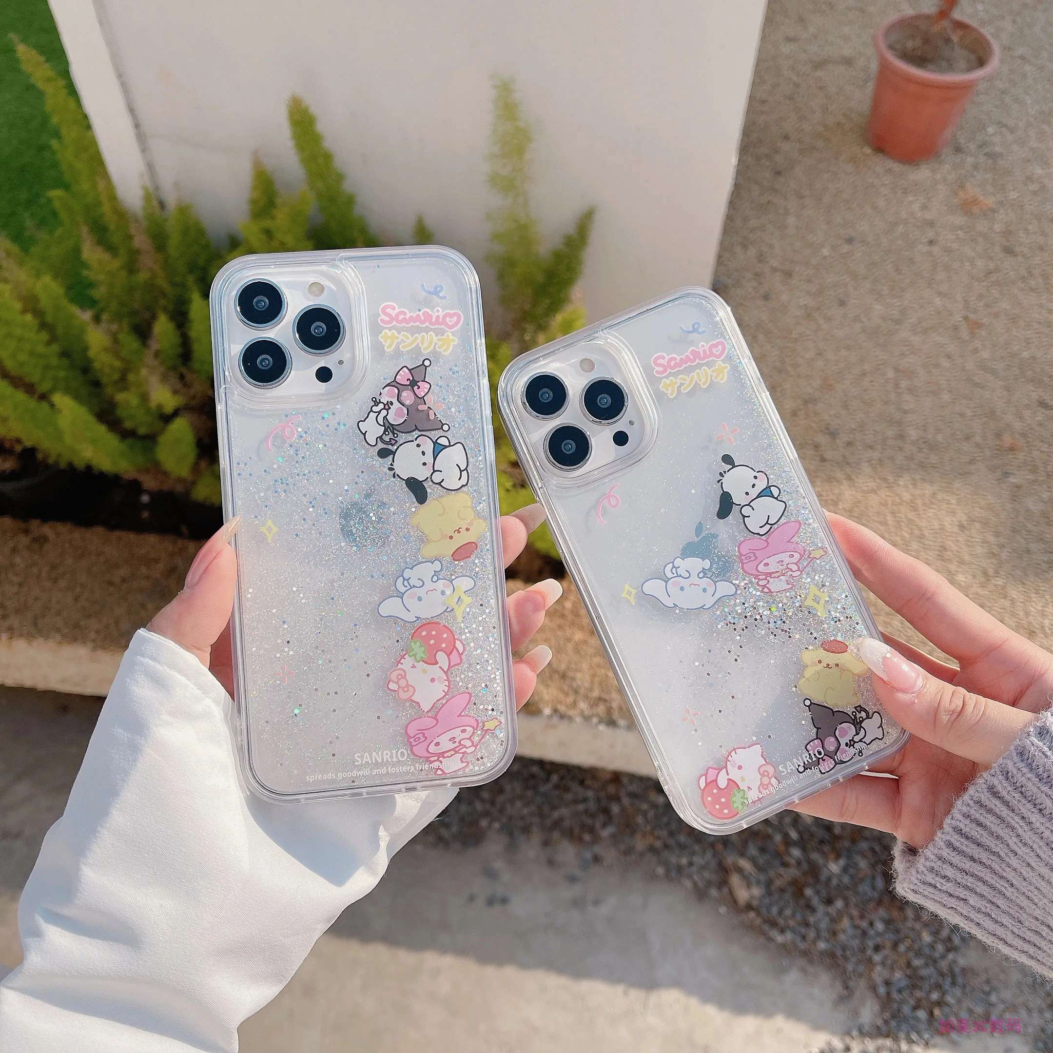 

Liquid Quicksand Glitter My Melody Hello Kitty Pochacco Kuromi Phone Cases For iPhone 14 13 12 11 Pro Max XR XS Plus Back Cover