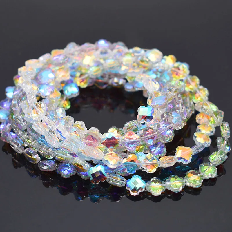 

8mm Clear Crysta Faceted Four Leaf Clover Clear Crystal Beads Loose Spacer Beads for Jewelry Making DIY Accessories