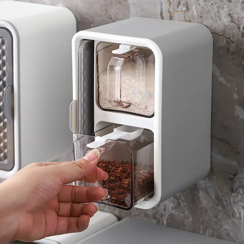 

Hole-free Wall Mounted Seasoning Box, Transparent Seasoning Jar, Kitchen Spice Storage Box