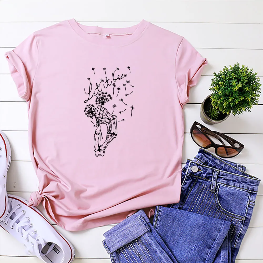 Летняя Хлопковая женская футболка 5XL с принтом одуванчика коротким рукавом и