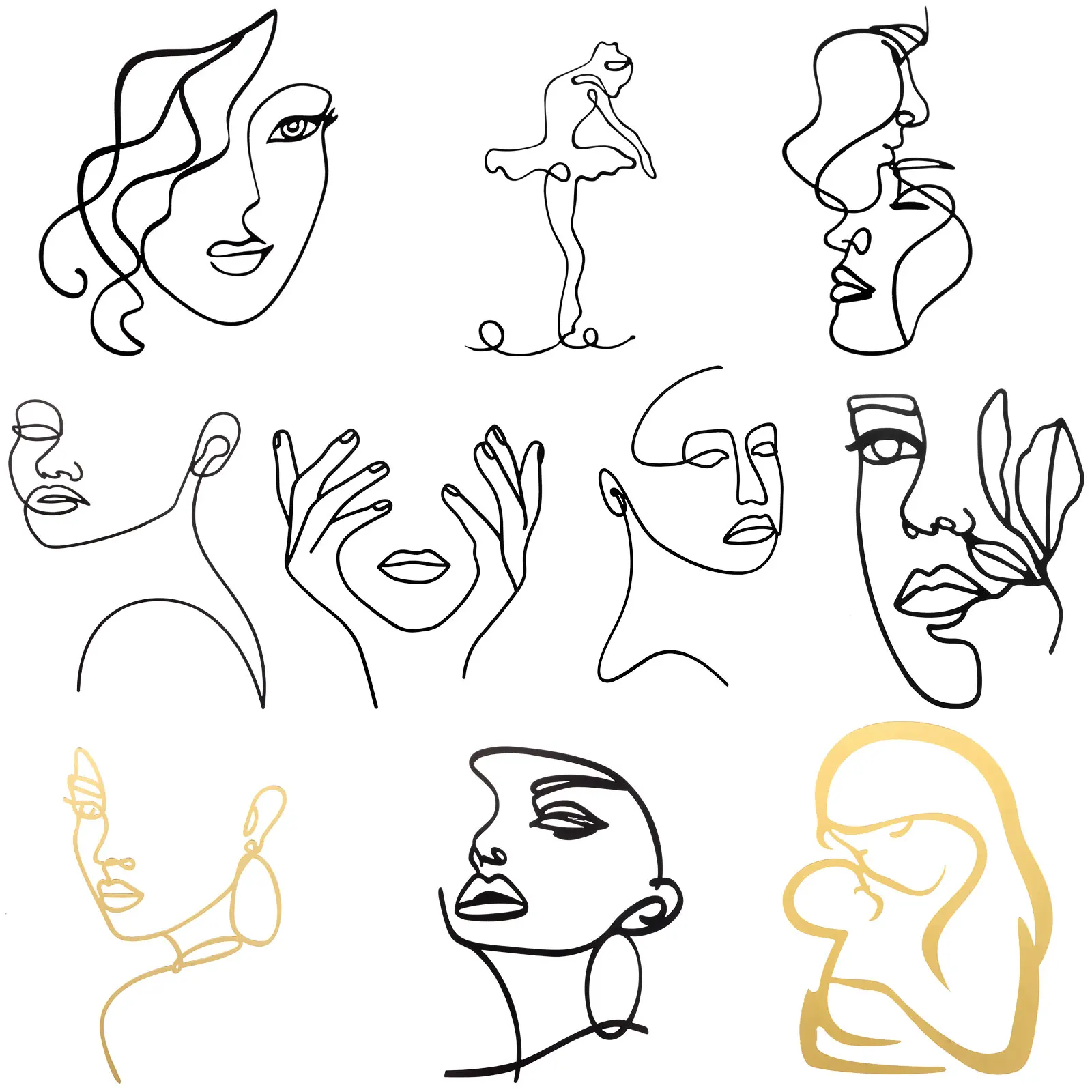 

10 Pcs Minimalist Art Lady Black Face 3D Abstract Minimalist Line Cake Toppers, Happy Birthday Cake Decoration Wedding Cake Topp