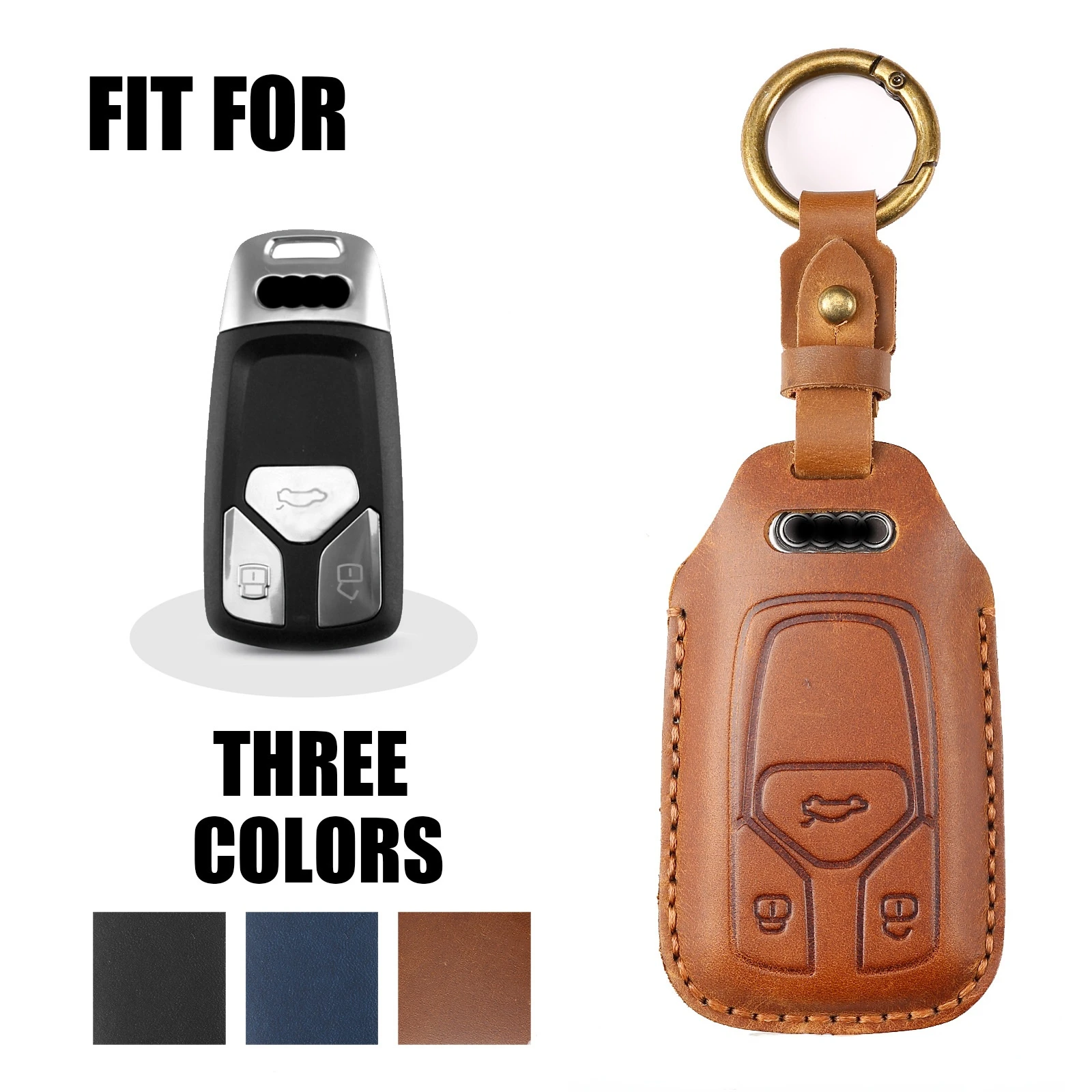 

Luxury Leather Car Key Case Cover Fob Protector Keychain Holder for Audi A4L Q5 A6L A3 A5 Auto Accessories Remote Keyring Bag