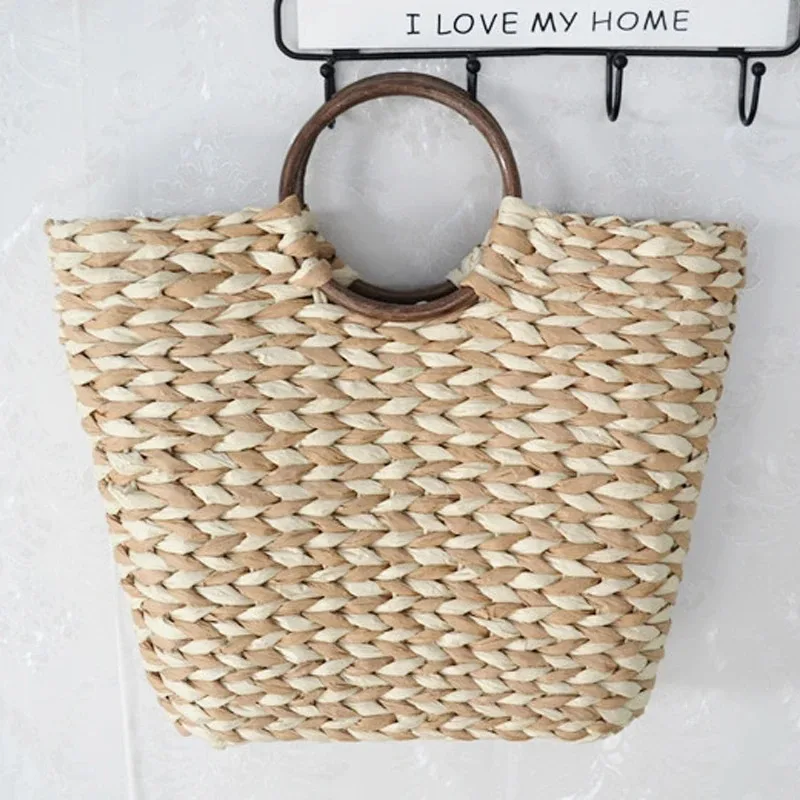 

Bohemian Women's Bamboo Handle Handbag Summer Straw Beach Bag Fashion Large Capacity Female Handbag Designer Shopper Purse 2023