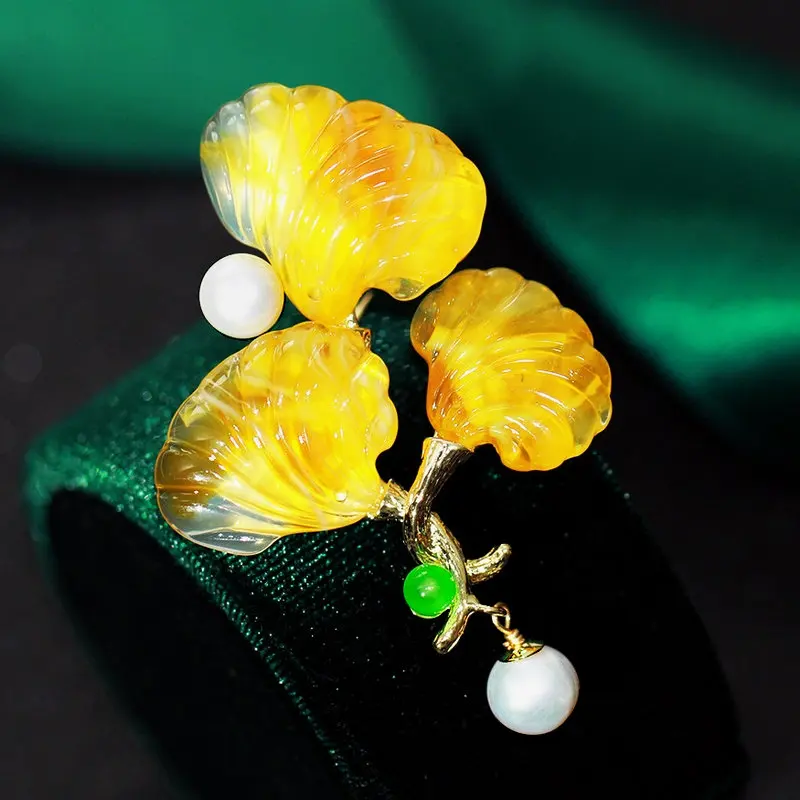 

SINZRY Новые Элегантные Броши с листьями гинкго из натурального жемчуга и смолы для женщин