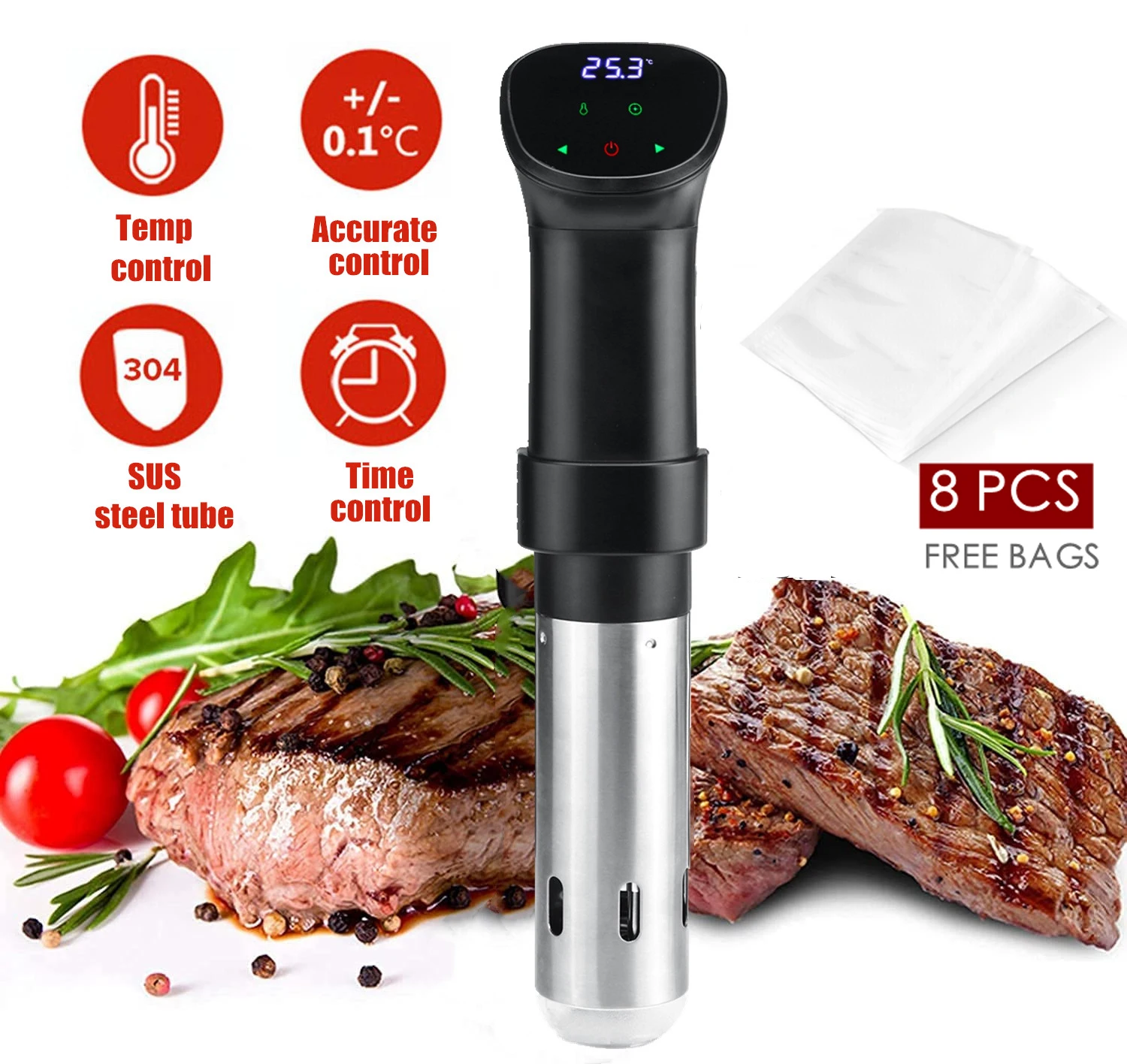 IPX7 Waterproof Powerful Vacuum Sous Vide Cooker 1800W Immersion Circulator Accurate Cooking LCD Digital Timer Cooking Machine