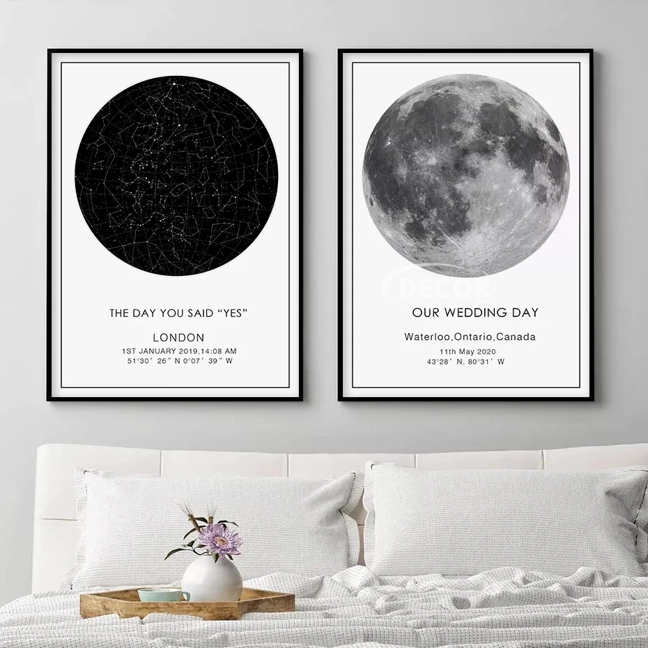 

Star Map Night Canvas Painting Frame Poster Modern Constellation Wall Art Moon Print Pictures Bedroom Living Room Decoration