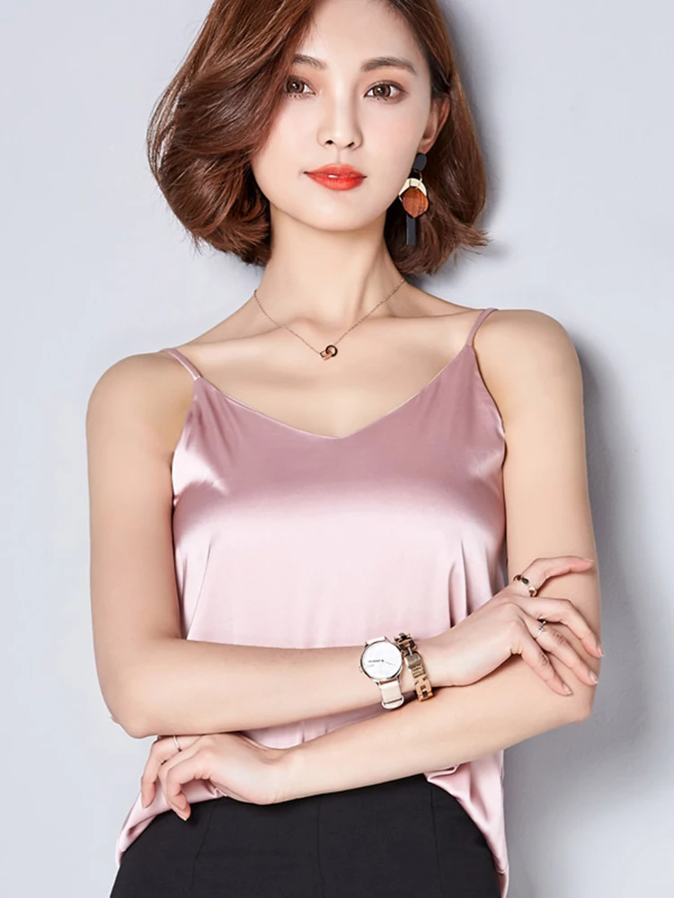 Женская атласная майка без рукавов