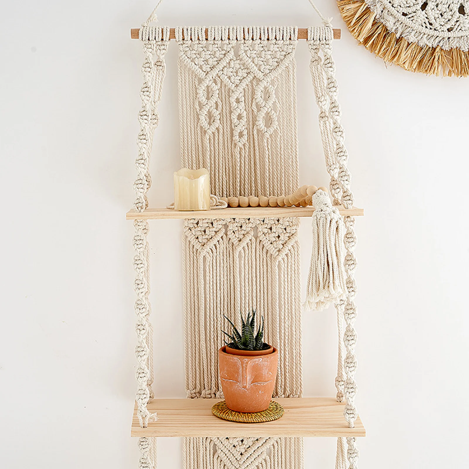 Настенные подвесные полки 3 уровня для макраме Деревянные ручной работы тканый