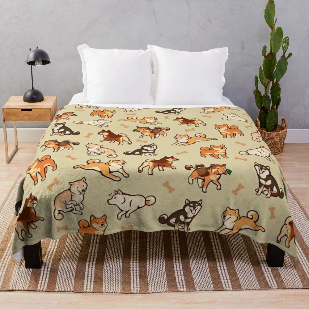 

shibes in cream Throw Blanket Large Knitted Plaid