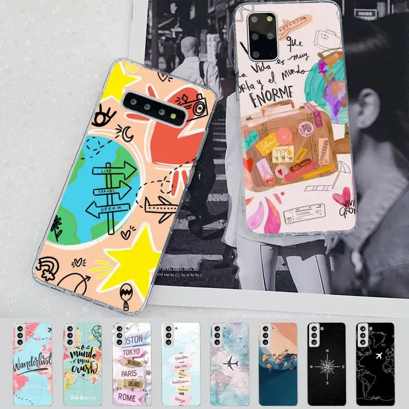 

World Map Travel Phone Case for Samsung S21 A10 for Redmi Note 7 9 for Huawei P30Pro Honor 8X 10i cover