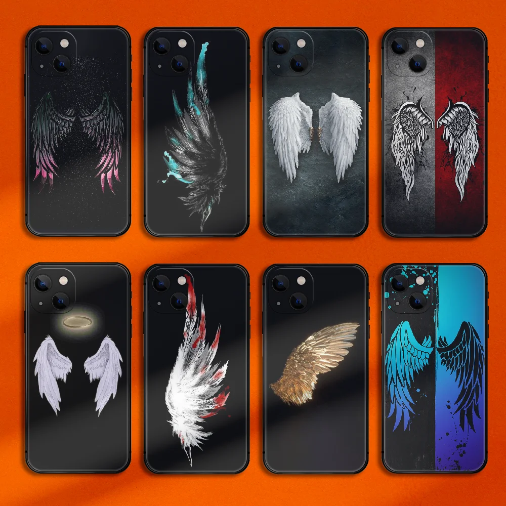 

Angel Demon Wings Phone Case Cover For Iphone 6 6S 7 8 11 12 13 14 Se 2020 X Xs Xr Pro Max Plus Mini TPU Soft Black