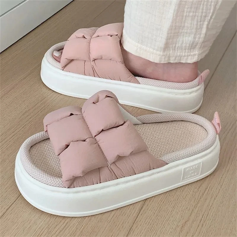 

Yasuk All Season Fashion Men Women Casual Simple Soft Indoor And Outside Home Linen Slippers Non-Slip Solid Splicing Unisex Coup