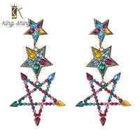 king shiny trendy multi layer crystal star dangle earrings luxury colorful rhinestone long drop earring girl ear jewelry brincos