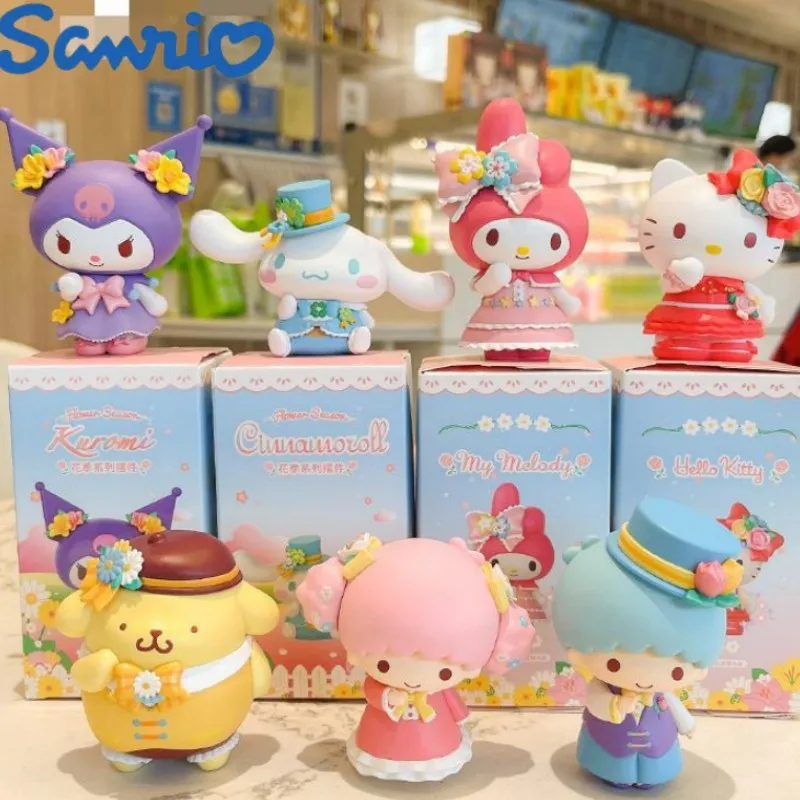 

Новая Подлинная Аниме Фигурка Sanrio Hello Kitty Kuromi Цветущая серия Декор Pachacco Cinnamoroll Мини Милая Детская модель Кукла