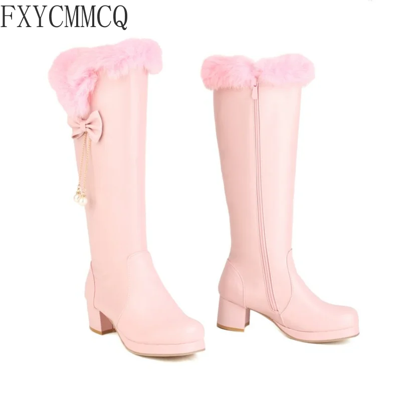 FXYCMMCQ 2022 Autumn/Winter Round Toe High-heeled Thick Velvet Elastic Boots Temperament All-match High-heeled Women's BootsF631