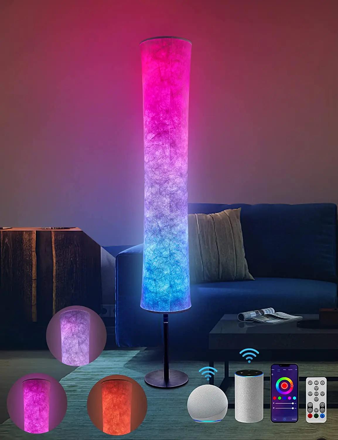 

Dimmable RGB Corner Floor Lamp Smart Lamp Alexa Modern Standing Lights Fabric Shade Led furniture for Living Room Bedroom Decor